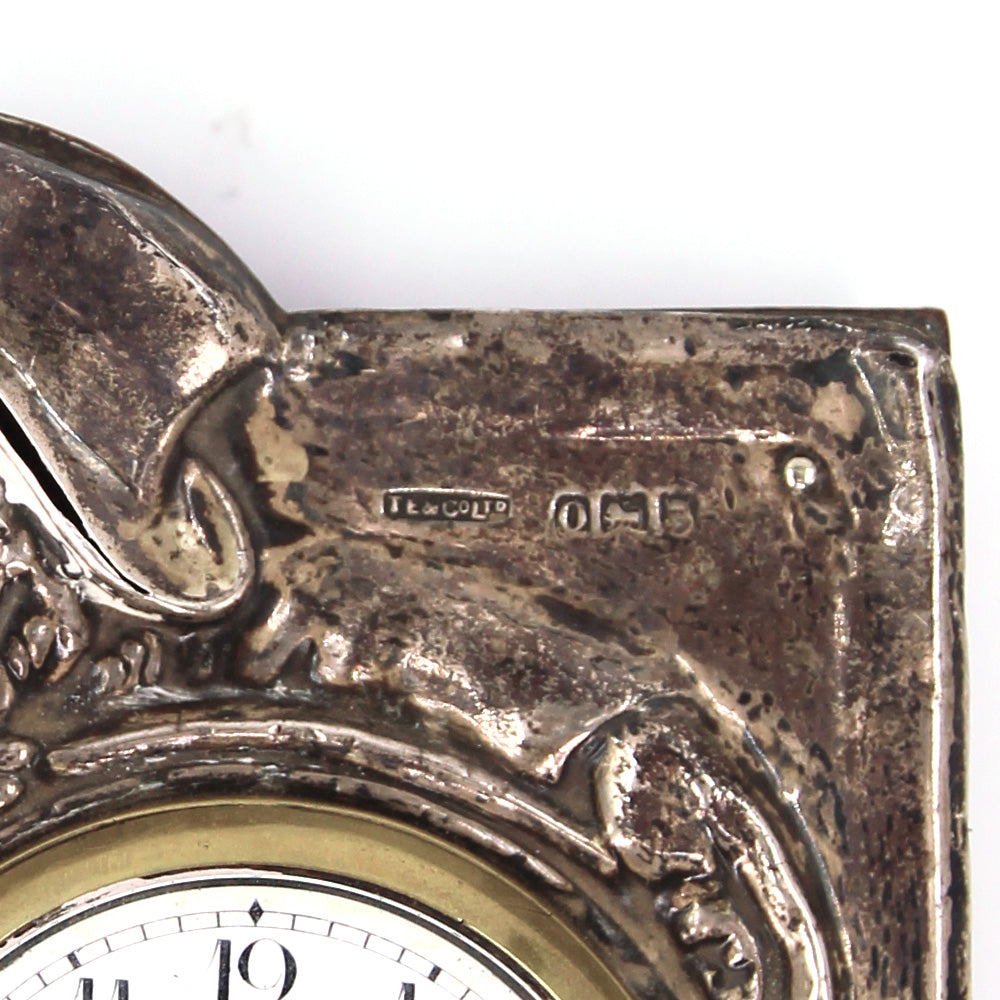Rare Edwardian Silver Desk Strut Clock, c. 1909