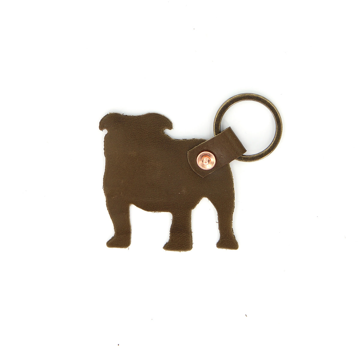 Leather Bulldog Keychain (Olive)