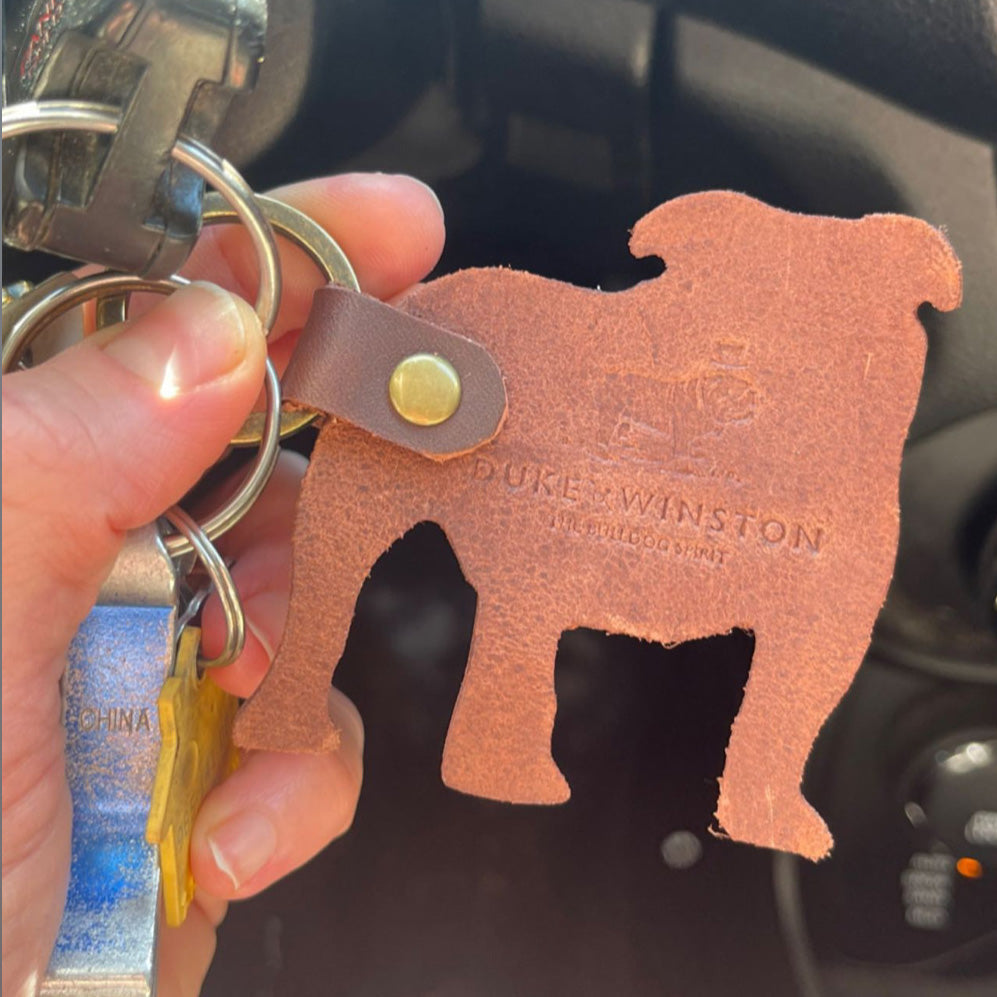 Leather Bulldog Keychain (Dark Brown)