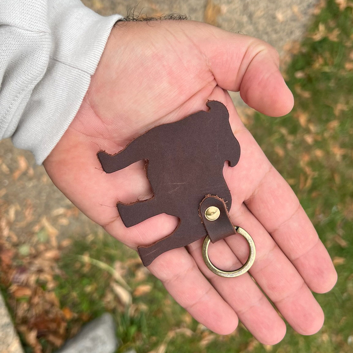 Leather Bulldog Keychain (Dark Brown)