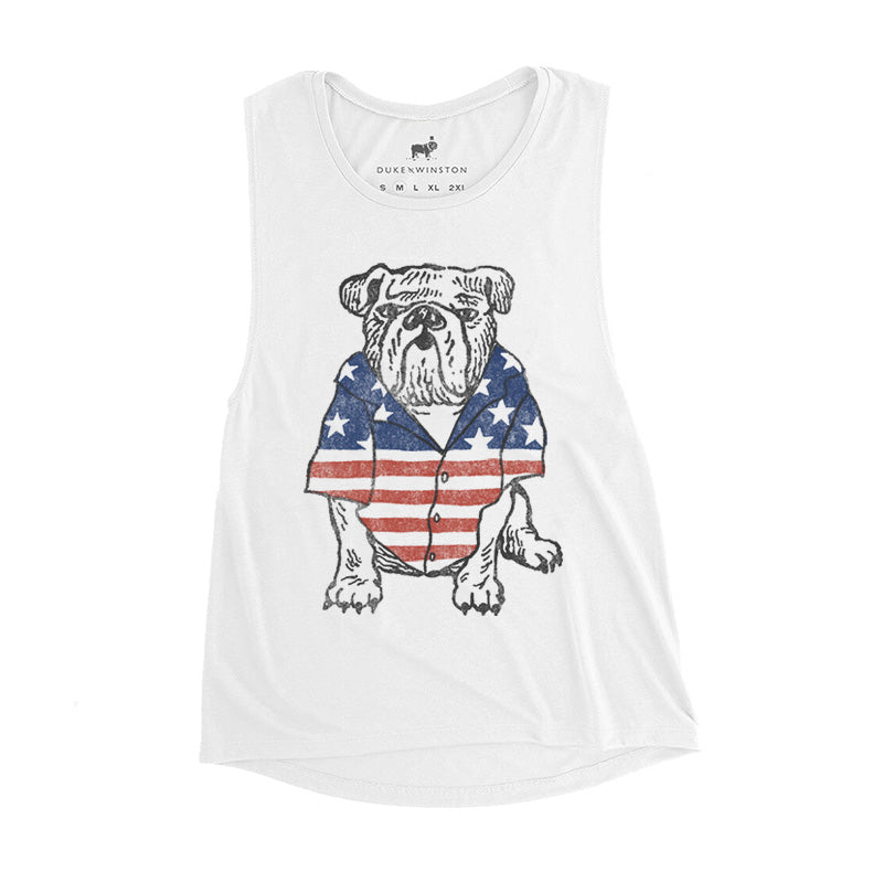 Ladies USA Bulldog Flowy Tank (White)