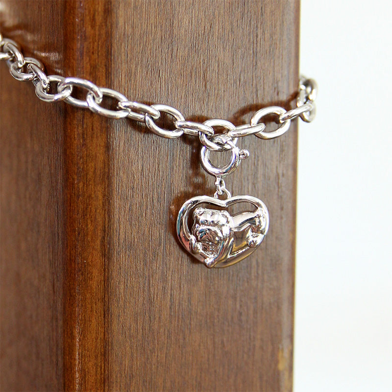 Silver Bulldog Heart Charm