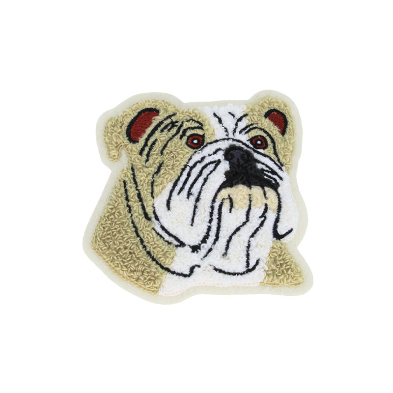 Bulldog Head Chenille Patch (Fawn/White)