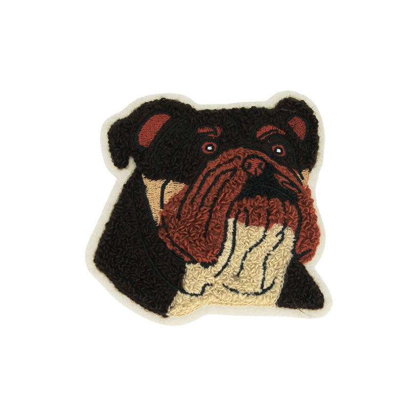 Bulldog Head Chenille Patch (Chocolate/Tan)