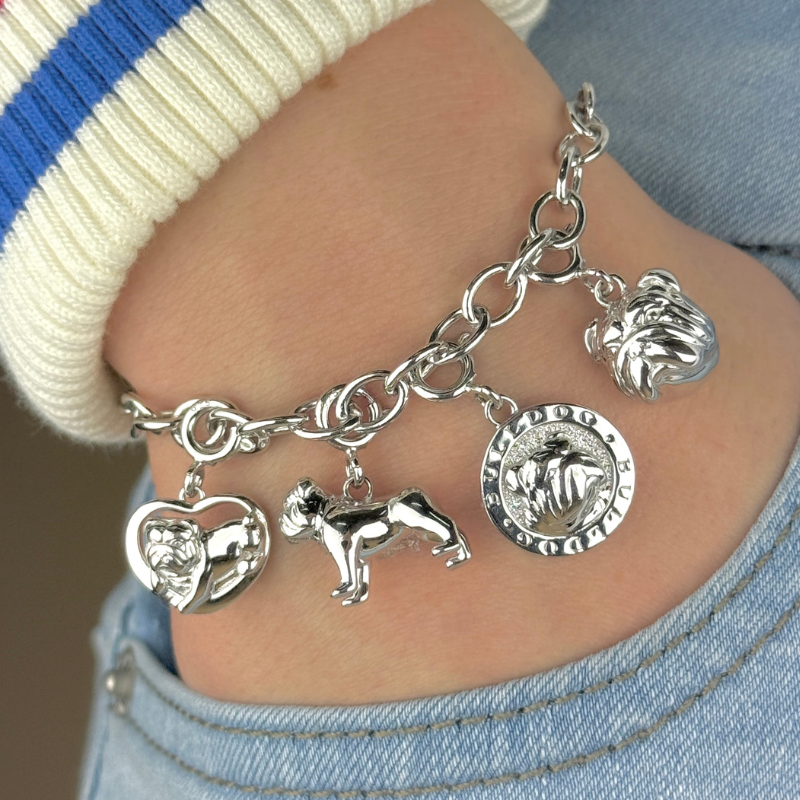 Silver Bulldog Charm Bracelet