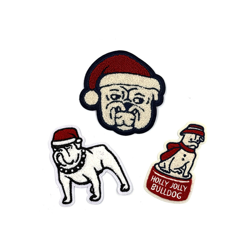 3 Christmas Bulldog Chenille Patches
