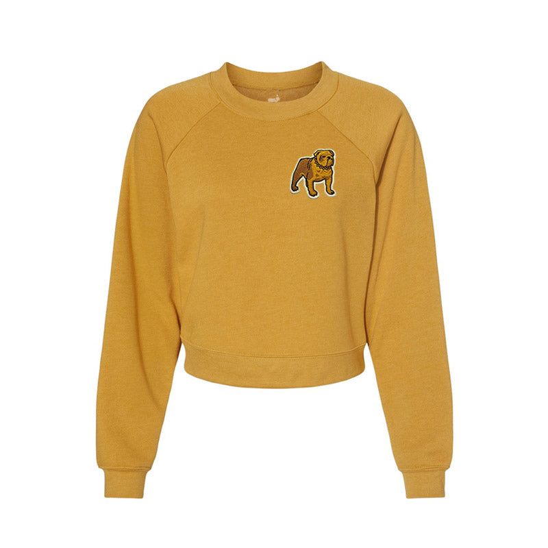 Ladies Bulldog Patch Crop Sweatshirt (Heather Mustard)