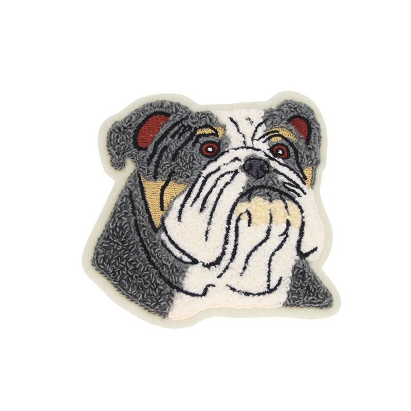 Bulldog Head Chenille Patch (Grey Tri)