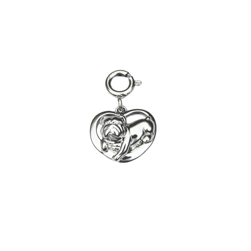 Silver Bulldog Heart Charm