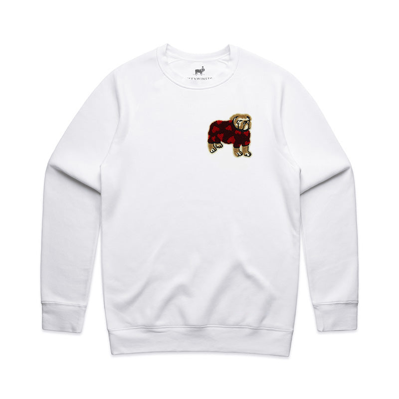 Bulldog Hearts Patch Sweatshirt (White)