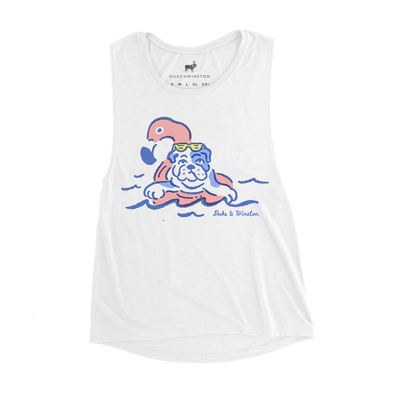 Ladies Bulldog Summer Flowy Tank (White)