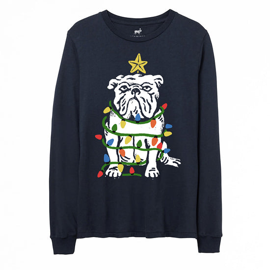 Festive Bulldog Long Sleeve Tee (Navy)