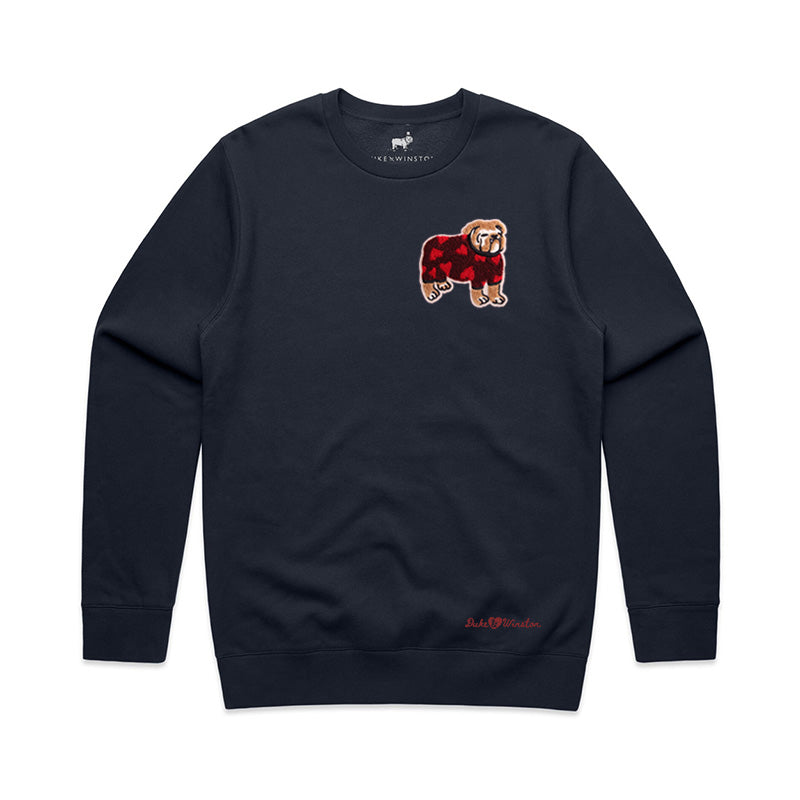 Bulldog Hearts Patch Sweatshirt (Navy)