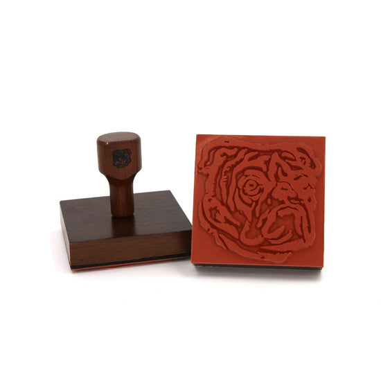 Wooden Bulldog Head Rubber Stamp