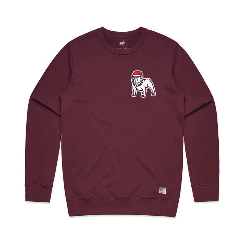 Santa Bulldog Patch Sweatshirt (Maroon)