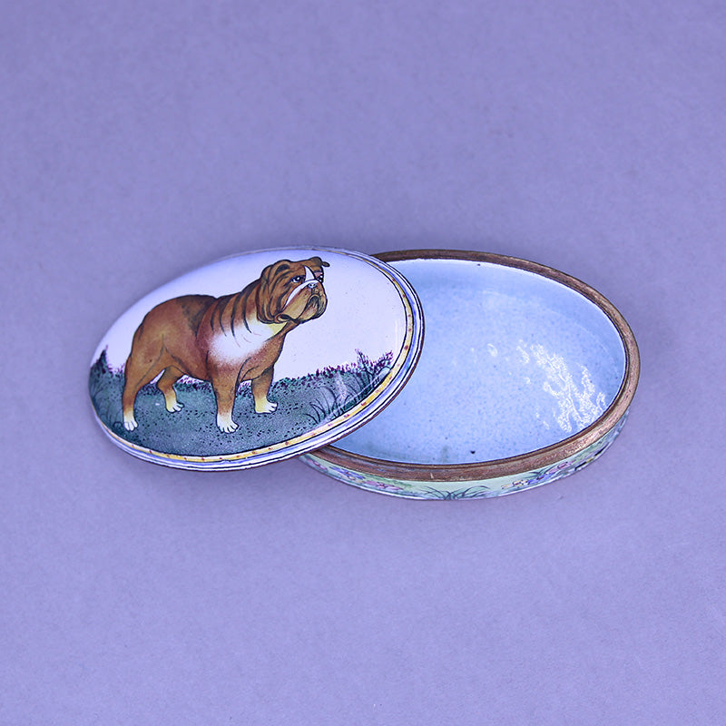 Vintage Handpainted Bulldog Enamel Box - SOLD