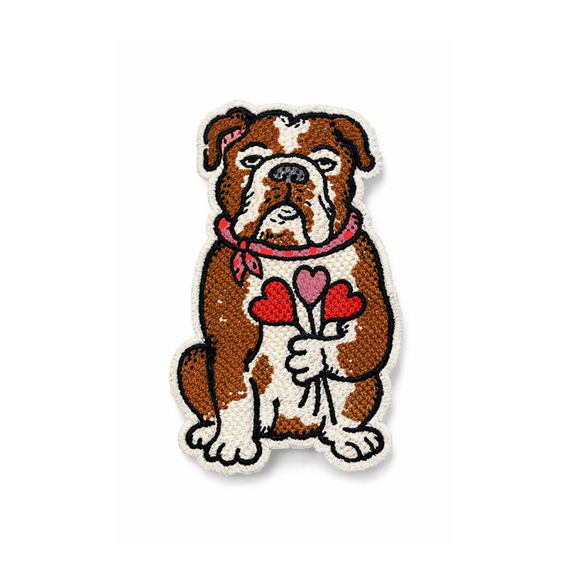 Bulldog Heart Flowers Chenille Patch