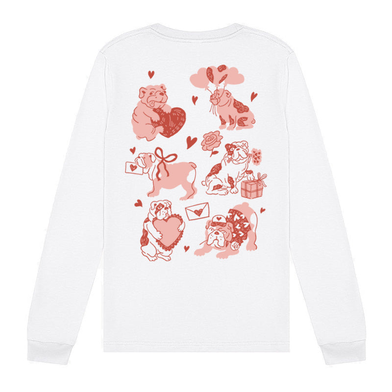 Valentines Bulldog Long Sleeve Tee (White)