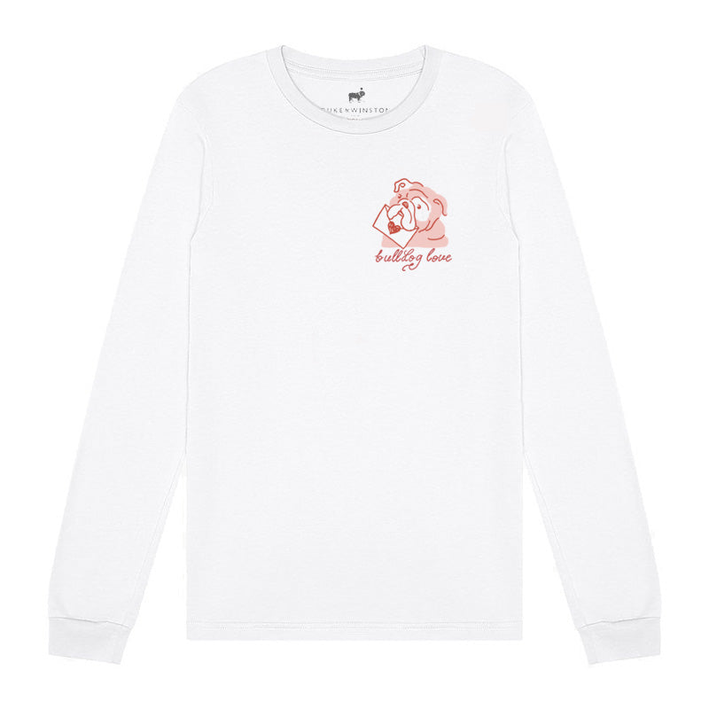 Valentines Bulldog Long Sleeve Tee (White)