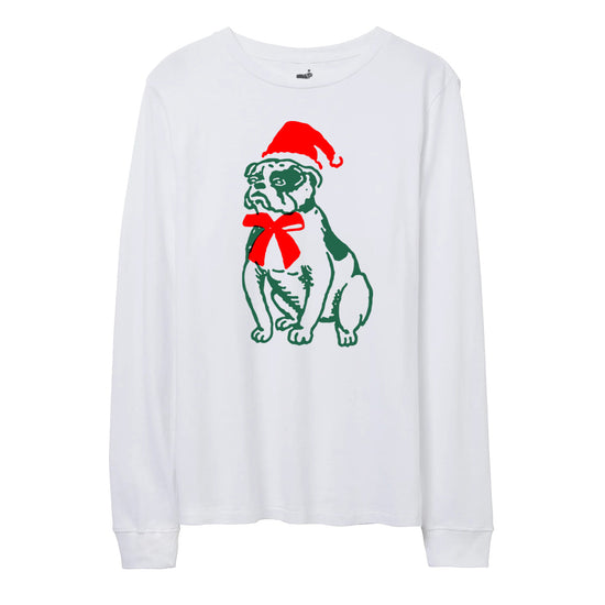 Christmas Bulldog Long Sleeve Tee (White)