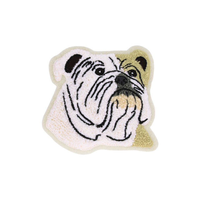Bulldog Head Chenille Patch (White/Fawn)